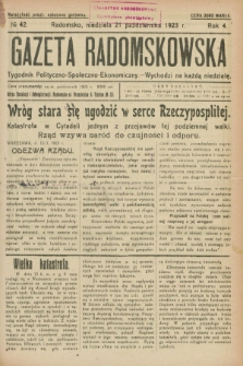Gazeta Radomskowska : tygodnik polityczno-społeczno-ekonomiczny. R.4, № 42 (21 października 1923)