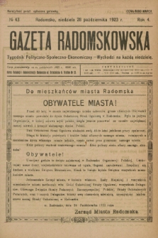 Gazeta Radomskowska : tygodnik polityczno-społeczno-ekonomiczny. R.4, № 43 (28 października 1923)