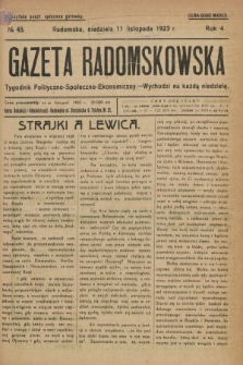 Gazeta Radomskowska : tygodnik polityczno-społeczno-ekonomiczny. R.4, № 45 (11 listopada 1923)