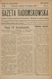 Gazeta Radomskowska : tygodnik polityczno-społeczno-ekonomiczny. R.4, № 46 (18 listopada 1923)