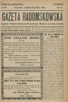 Gazeta Radomskowska : tygodnik polityczno-społeczno-ekonomiczny. R.4, № 49 (9 grudnia 1923)