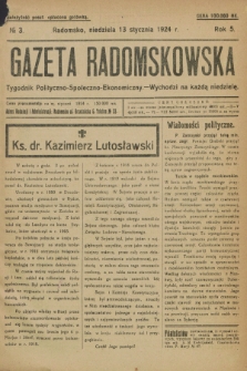Gazeta Radomskowska : tygodnik polityczno-społeczno-ekonomiczny. R.5, № 3 (13 stycznia 1924)
