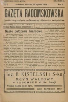 Gazeta Radomskowska : tygodnik polityczno-społeczno-ekonomiczny. R.5, № 4 (20 stycznia 1924)