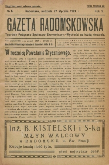 Gazeta Radomskowska : tygodnik polityczno-społeczno-ekonomiczny. R.5, № 5 (27 stycznia 1924)