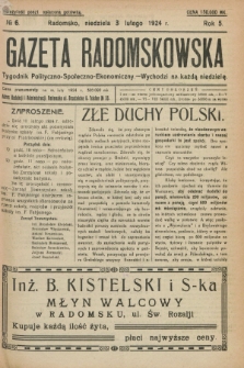 Gazeta Radomskowska : tygodnik polityczno-społeczno-ekonomiczny. R.5, № 6 (3 lutego 1924)