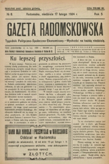 Gazeta Radomskowska : tygodnik polityczno-społeczno-ekonomiczny. R.5, № 8 (17 lutego 1924)