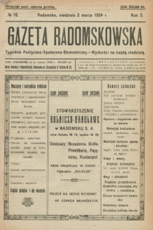 Gazeta Radomskowska : tygodnik polityczno-społeczno-ekonomiczny. R.5, № 10 (2 marca 1924)