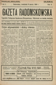 Gazeta Radomskowska : tygodnik polityczno-społeczno-ekonomiczny. R.5, № 11 (9 marca 1924)