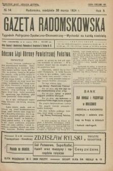 Gazeta Radomskowska : tygodnik polityczno-społeczno-ekonomiczny. R.5, № 14 (30 marca 1924)