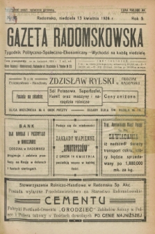 Gazeta Radomskowska : tygodnik polityczno-społeczno-ekonomiczny. R.5, № 16 (13 kwietnia 1924)