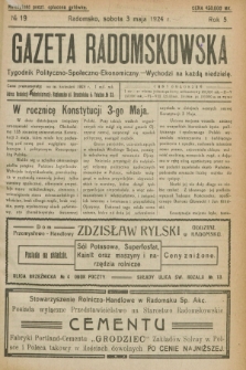 Gazeta Radomskowska : tygodnik polityczno-społeczno-ekonomiczny. R.5, № 19 (3 maja 1924)
