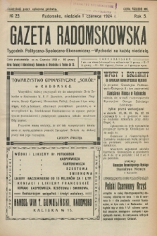 Gazeta Radomskowska : tygodnik polityczno-społeczno-ekonomiczny. R.5, № 23 (1 czerwca 1924)