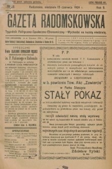 Gazeta Radomskowska : tygodnik polityczno-społeczno-ekonomiczny. R.5, № 25 (15 czerwca 1924)