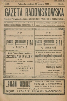 Gazeta Radomskowska : tygodnik polityczno-społeczno-ekonomiczny. R.5, № 26 (22 czerwca 1924)