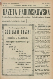Gazeta Radomskowska : tygodnik polityczno-społeczno-ekonomiczny. R.5, № 28 (6 lipca 1924)