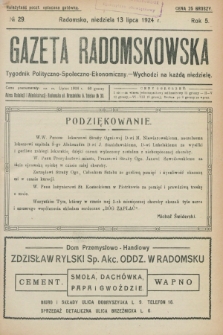 Gazeta Radomskowska : tygodnik polityczno-społeczno-ekonomiczny. R.5, № 29 (13 lipca 1924)