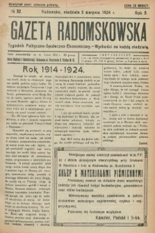 Gazeta Radomskowska : tygodnik polityczno-społeczno-ekonomiczny. R.5, № 32 (3 sierpnia 1924)