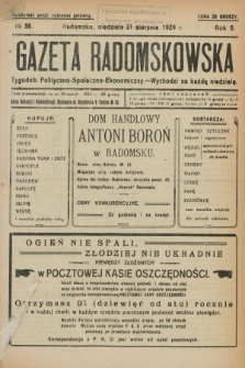 Gazeta Radomskowska : tygodnik polityczno-społeczno-ekonomiczny. R.5, № 36 (31 sierpnia 1924)