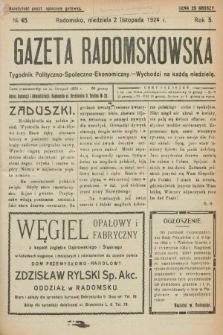 Gazeta Radomskowska : tygodnik polityczno-społeczno-ekonomiczny. R.5, № 45 (2 listopada 1924)