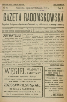 Gazeta Radomskowska : tygodnik polityczno-społeczno-ekonomiczny. R.5, № 46 (9 listopada 1924)