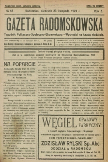 Gazeta Radomskowska : tygodnik polityczno-społeczno-ekonomiczny. R.5, № 48 (23 listopada 1924)