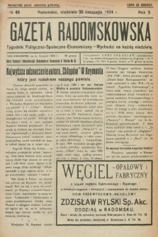 Gazeta Radomskowska : tygodnik polityczno-społeczno-ekonomiczny. R.5, № 49 (30 listopada 1924)