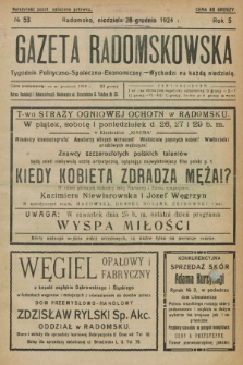 Gazeta Radomskowska : tygodnik polityczno-społeczno-ekonomiczny. R.5, № 53 (28 grudnia 1924)