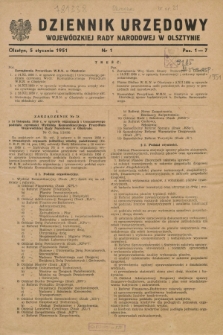 Dziennik Urzędowy Wojewódzkiej Rady Narodowej w Olsztynie. 1951, nr 1 (5 stycznia)