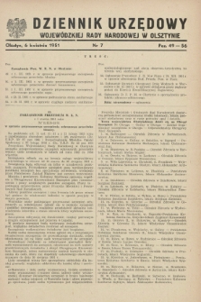 Dziennik Urzędowy Wojewódzkiej Rady Narodowej w Olsztynie. 1951, nr 7 (6 kwietnia)