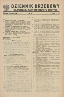 Dziennik Urzędowy Wojewódzkiej Rady Narodowej w Olsztynie. 1951, nr 9 (5 maja)