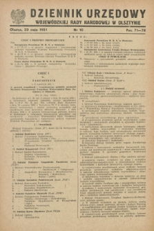 Dziennik Urzędowy Wojewódzkiej Rady Narodowej w Olsztynie. 1951, nr 10 (20 maja)