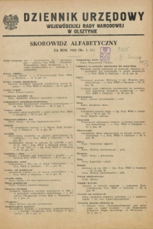 Dziennik Urzędowy Wojewódzkiej Rady Narodowej w Olsztynie. 1953, Skorowidz alfabetyczny