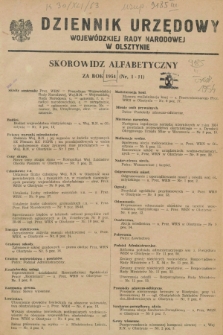 Dziennik Urzędowy Wojewódzkiej Rady Narodowej w Olsztynie. 1954, Skorowidz alfabetyczny