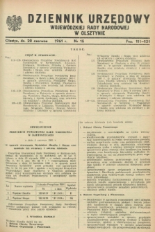 Dziennik Urzędowy Wojewódzkiej Rady Narodowej w Olsztynie. 1961, nr 15 (20 czerwca)