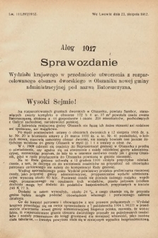 [Kadencja IX, sesja I, al. 1017] Alegata do Sprawozdań Stenograficznych z Pierwszej Sesyi Dziewiątego Peryodu Sejmu Krajowego Królestwa Galicyi i Lodomeryi z Wielkiem Księstwem Krakowskiem z roku 1913. Alegat 1017