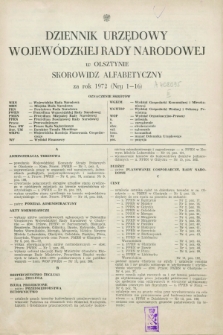 Dziennik Urzędowy Wojewódzkiej Rady Narodowej w Olsztynie. 1972, Skorowidz alfabetyczny