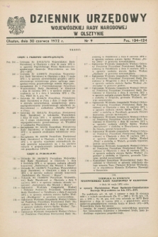 Dziennik Urzędowy Wojewódzkiej Rady Narodowej w Olsztynie. 1972, nr 9 (30 czerwca)