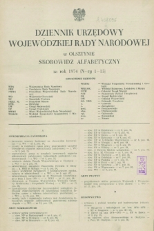 Dziennik Urzędowy Wojewódzkiej Rady Narodowej w Olsztynie. 1974, Skorowidz alfabetyczny