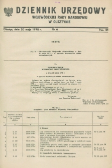 Dziennik Urzędowy Wojewódzkiej Rady Narodowej w Olsztynie. 1978, nr 6 (20 maja)
