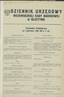 Dziennik Urzędowy Wojewódzkiej Rady Narodowej w Olsztynie. 1984, Skorowidz alfabetyczny