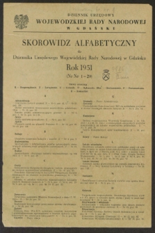 Dziennik Urzędowy Wojewódzkiej Rady Narodowej w Gdańsku. 1951, Skorowidz alfabetyczny