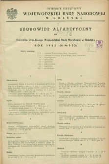 Dziennik Urzędowy Wojewódzkiej Rady Narodowej w Gdańsku. 1952, Skorowidz alfabetyczny