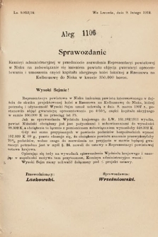 [Kadencja IX, sesja I, al. 1106] Alegata do Sprawozdań Stenograficznych z Pierwszej Sesyi Dziewiątego Peryodu Sejmu Krajowego Królestwa Galicyi i Lodomeryi z Wielkiem Księstwem Krakowskiem z roku 1913. Alegat 1106