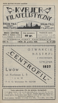 Kurjer Filatelistyczny : organ Pols. Związku Akad. Filatel. : organ Pols. Klubu Filatelist. 1926, nr 12
