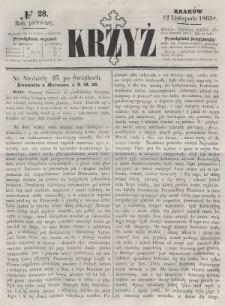 Krzyż : pismo czasowe, religijne, katolickie zawierające: wykłady ewanielii niedzielnych, świątecznych, przygodnych, wykłady prawd wiary, opisy zakonów i zakonodawców, opisy miejsc świętych, krajowych i zagranicznych, tudzież niektóre wiadomości bieżące religijne. R.1 (1865), nr 28