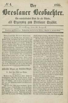 Der Breslauer Beobachter. Ein unterhaltendes Blatt für alle Stände, als Ergänzung zum Breslauer Erzähler. [Jg.1], № 4 (18 August 1835)