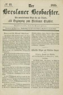 Der Breslauer Beobachter. Ein unterhaltendes Blatt für alle Stände, als Ergänzung zum Breslauer Erzähler. [Jg.1], № 12 (5 September 1835)