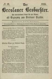 Der Breslauer Beobachter. Ein unterhaltendes Blatt für alle Stände, als Ergänzung zum Breslauer Erzähler. [Jg.1], № 42 (14 November 1835)
