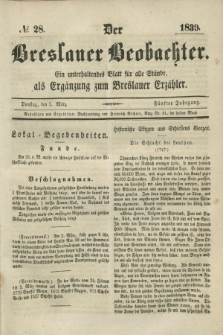 Der Breslauer Beobachter. Ein unterhaltendes Blatt für alle Stände, als Ergänzung zum Breslauer Erzähler. Jg.5, № 28 (5 März 1839)