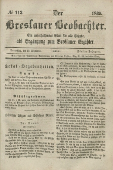 Der Breslauer Beobachter. Ein unterhaltendes Blatt für alle Stände, als Ergänzung zum Breslauer Erzähler. Jg.5, № 113 (19 September 1839)